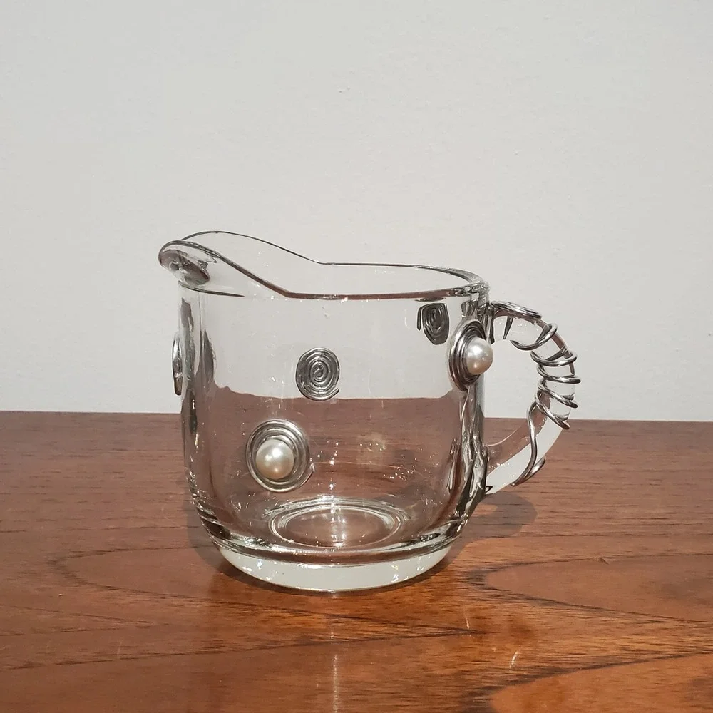 Vintage Clear‎ Anchor Hocking Creamer and Sugar dish with Lid wire wrap spirals